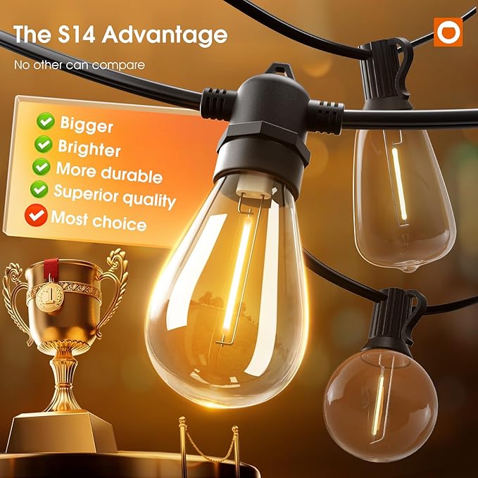 Outdoor LED String Lights, 25 Ft Black with Shatterproof Edison Bulbs