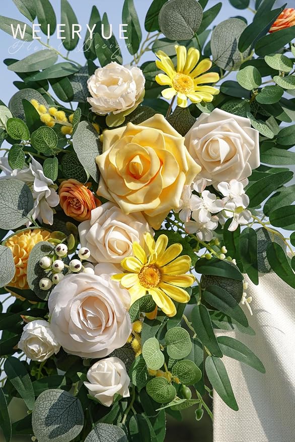 Artificial Flower Swag Kit, Creamy Yellow Silk Arch Flowers, Pack of 2
