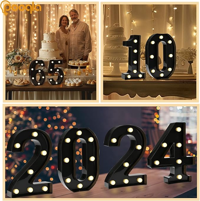 Pooqla Light Up Numbers, Lighted Marquee Number Sign for 4th Birthday Party Decor, Battery Powered LED Number Lights for Party Decor, Lights Sign for Wall Home Anniversary, Decoration 4