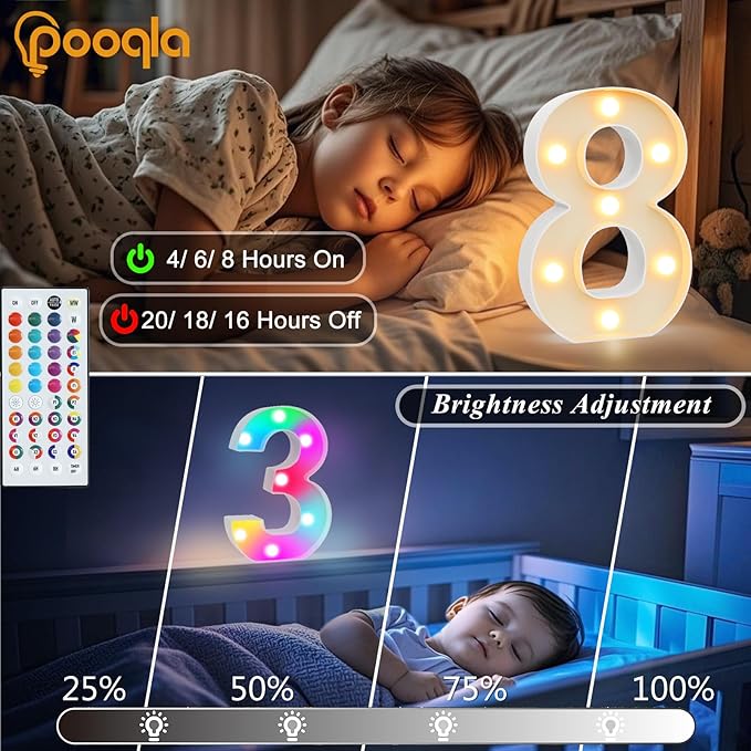 Pooqla 10th Birthday Decorations for Girls Boys, 35 Colors LED Light Up Numbers with Remote, Multicolor Marquee Numbers 10 Sign for Party Wedding Anniversary Decor 10th Birthday Gift, Number 10