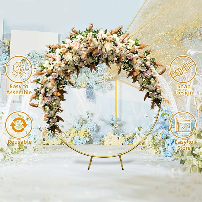 Gold Round Backdrop Stand, Metal Circle Arch for Parties and Patios