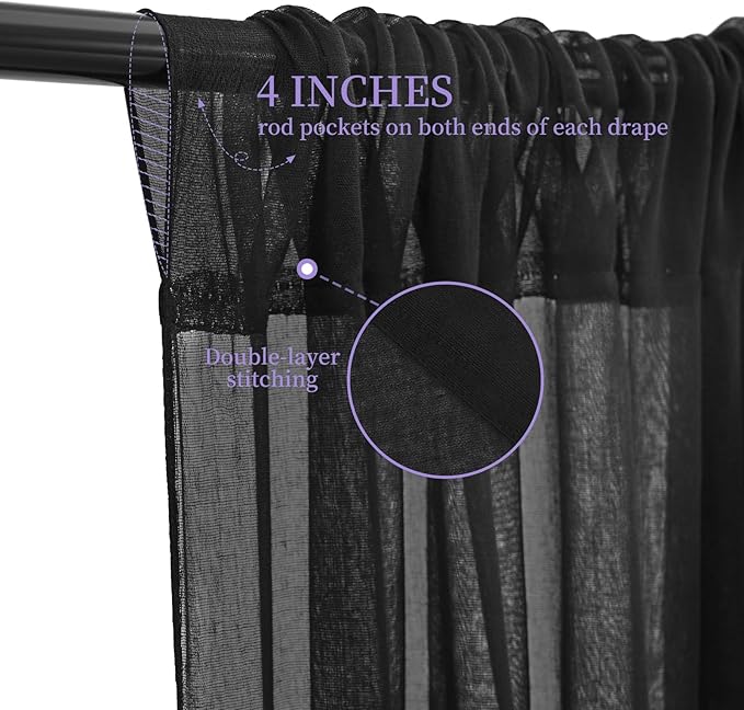 6 Panels Black Ceiling Drapes for Wedding, 5ftx40ft Ceiling Drapes Cheesecloth Sheer Fabric Curtain Wedding Arch Draping Fabric Romantic Ceilings Decorations for Weddings Party Ceremony Stage