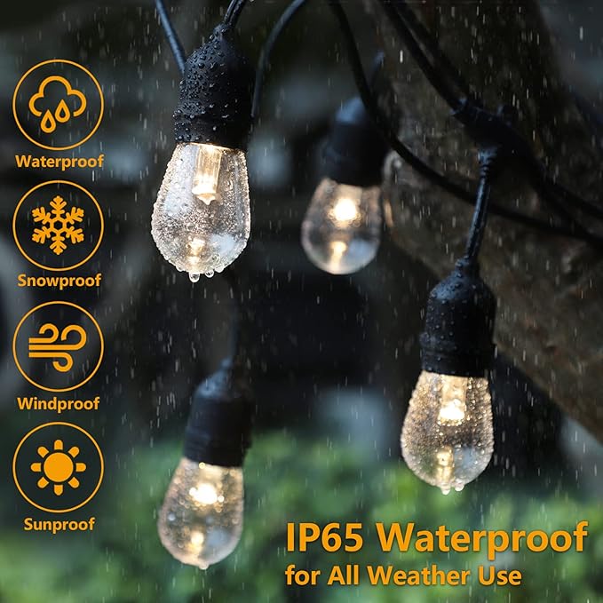 String Lights 48 ft Outdoor LED Edison Bulbs with Dimmable Remote