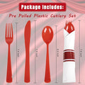 Red Plastic Disposable Spoon, Fork and Knife Set with Napkins, 400 Pieces