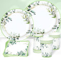 Green Party Plates Supplies, Sage Green Paper Eucalyptus Leaf Plates and Napkins, Disposable Tableware, Cups, Napkins for Jungle Boho Party,Baby Shower, Bridal Shower, Birthday Supplies Serve 24