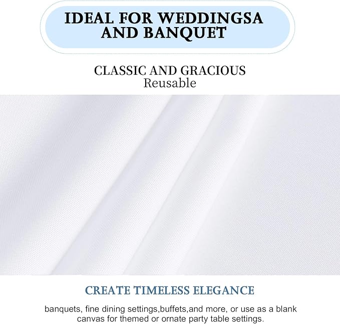 6 Pack White Table Cloth Rectangle Table 60 x 84 Inch Tablecloths for 6 Foot Rectangle Tables. Stain and Winkle Resistant Polyester Washable WhiteTable Cloths for Parties Wedding Dining
