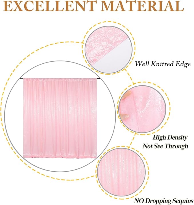 ShinyBeauty Pink Sequin Photo Backdrop 4FTx8FT - Glitter Fabric Wedding Photography Background, Shimmer Birthday Party Decor, Curtain Drapes for Events, Stage, Studio