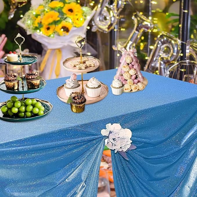 Fitable Sequin Tablecloth for Parties 60x102 Inch - Sparkle Glitter Table Cloth Laser Rectangle Overlay for Wedding Baby Shower Ceremony Birthday Holiday Banquet Decor, Blue