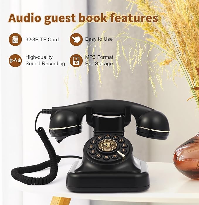 Retro Audio Guest Book Phone with 32GB TF Card for Parties