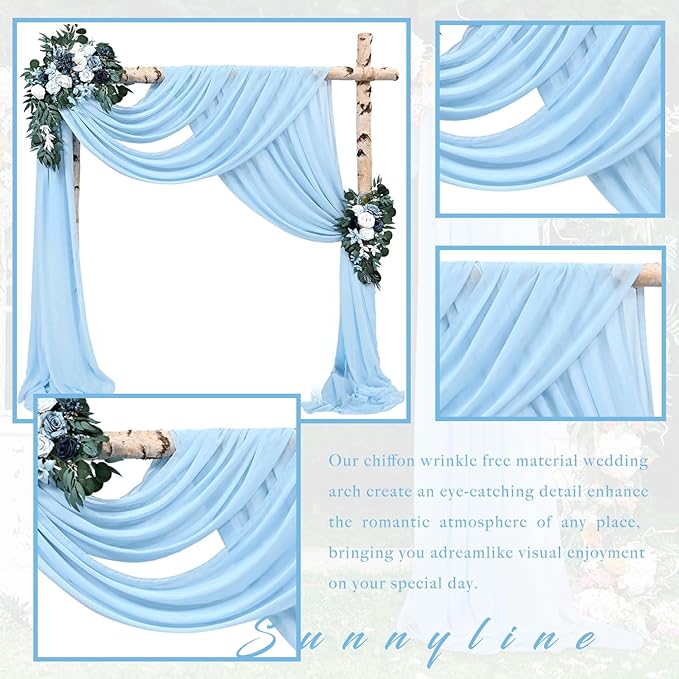 Wedding Arch Drapes Fabric 4 Panels 20Ft Length x 28" Width Baby Blue Arch Draping Chiffon Fabric Sheer Curtains Backdrop for Party Bridal Ceremony Ceiling Decor Wedding Stage Reception Decorations