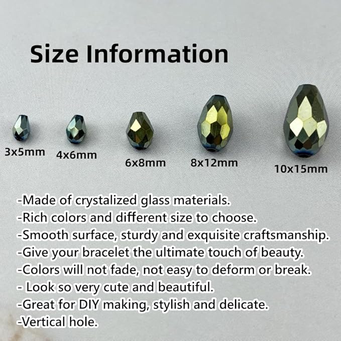100pcs 8x12mm Teardrop Crystal Glass Beads for Jewelry Making, Faceted Vertical Hole Teardrop Glass Spacer Beads for Wind Chimes Bracelet Earring Necklace DIY Craft(Green Light)