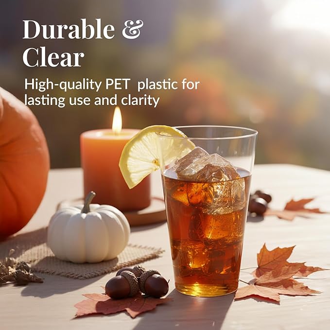 Disposable Plastic Cups, 14 Oz Clear Hard Plastic, 100 Count