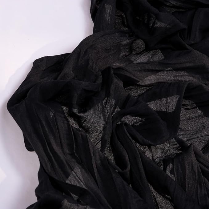 Black Halloween Table Runner Black Cheesecloth Table Runner 120 Inches Boho Gauze Fall Table Decorations for Halloween Wedding Bridal Baby Shower Party Decor
