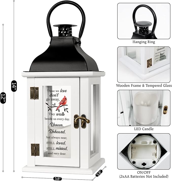 Decorative Candle Lantern, Wood and Glass, Remote Control, 14 Inch