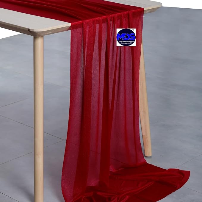 MDS Halloween Chiffon Table Runner - 10 Pack, 29 x 170 Inches, 14ft Each - Sheer Spooky Table Runners for Haunted House Parties, Trick-or-Treat Tables, Witchy Décor, Wedding & Events - Apple red