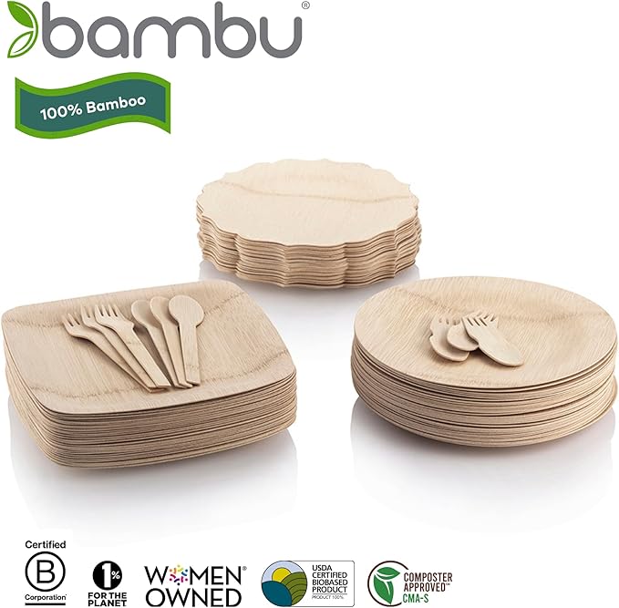 Disposable Bamboo Plates, 7 Inch Scalloped Brown, Pack of 25