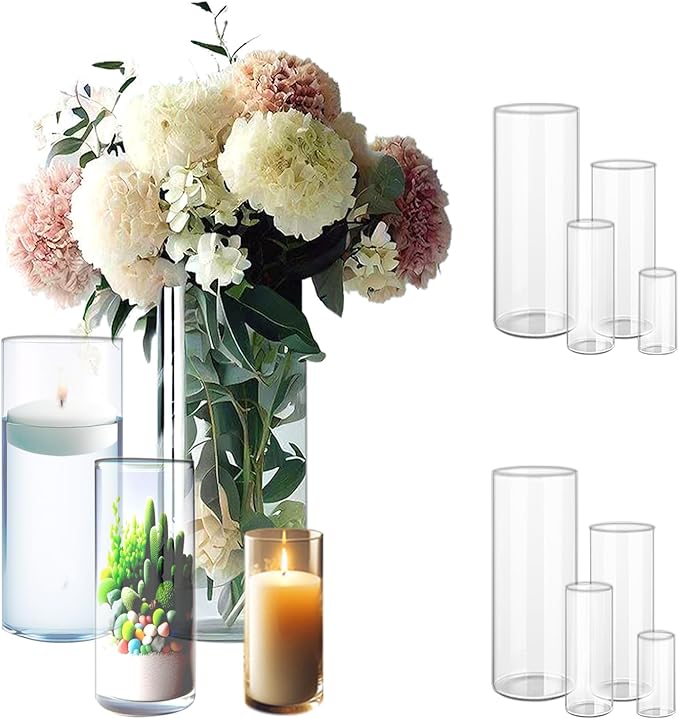 Vases Clear Glass Cylinder Set of 8 in 4 Sizes for Centerpieces