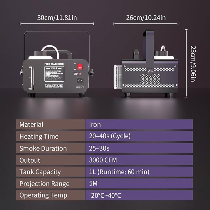 Fog Machine with 9 RGBW LED Lights, 1200W Professional Smoke Machine, 1L Tank, 3000CFM Output, 14 Colors for DJ Party Stage Wedding Halloween
