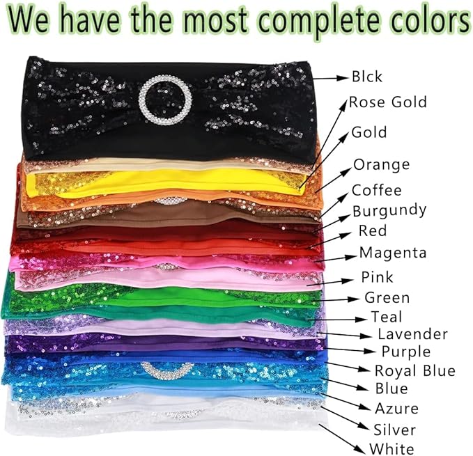 25 Pcs Chair Sashes Sequin Stretch Chair Bands Spandex Polyester Bows for Party Hotel Wedding Banquets Decoration - Aqua