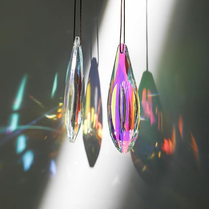 HDCRYSTALGIFTS 2pcs 120mm/5'' Large Crystal Prisms Suncatcher for Window Hanging, AB Crystals Sun Catcher Indoor Window, Rainbow Maker Crystal Stick Prisms for Balcony,Kitchen,Garden Decoration