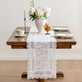 White Elegant Vintage Lace Table Runner,Wedding Lace Decor with Floral Embroidery,Tea Party Decor (White, 13.8X55 Inches)