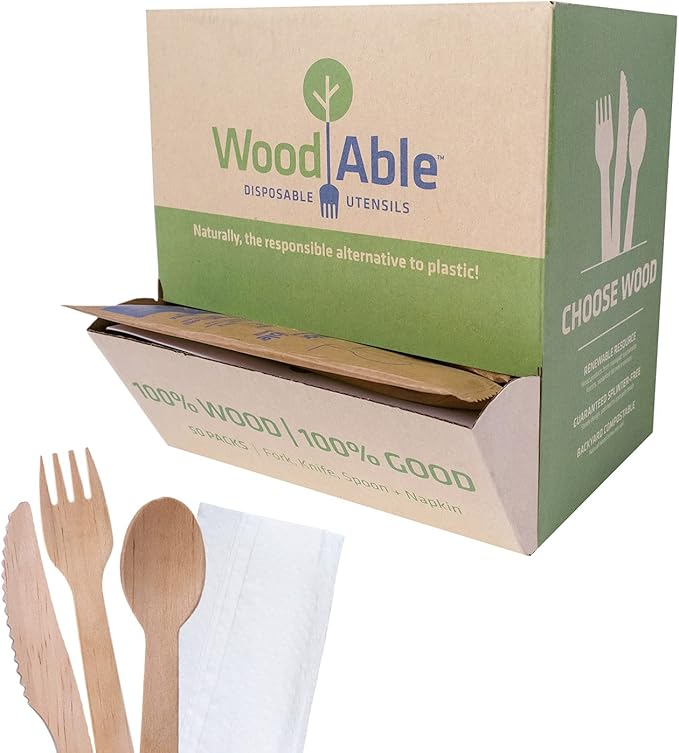 Disposable Wooden Forks, 50 Count, Polished Finish