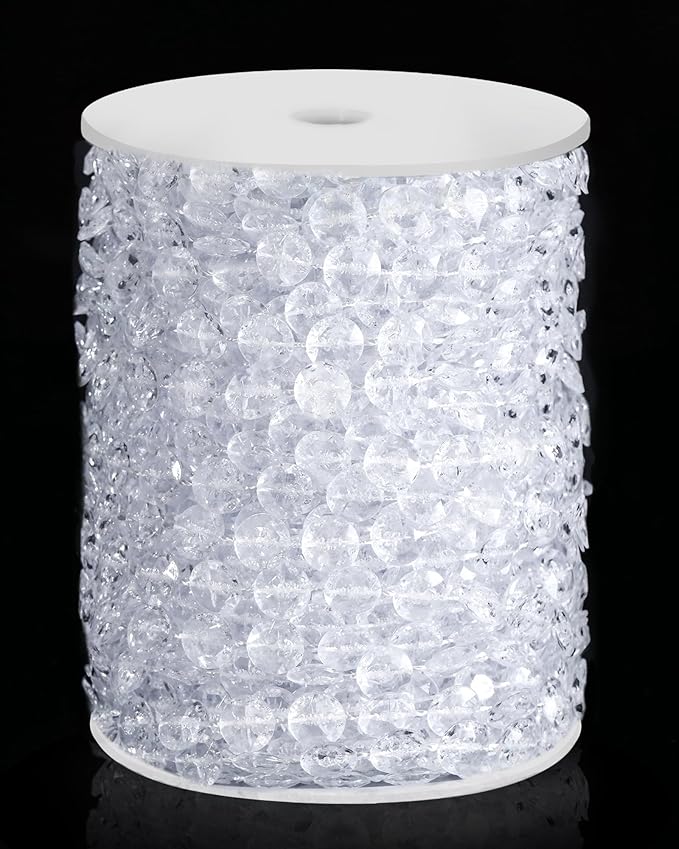 99FT Crystal Garland Strands, Acrylic Clear Crystal Beads String Roll, Diamond-Shaped Crystal Garland for Christmas Tree Wedding Party Decorations Beaded Curtain DIY Crafting Projects