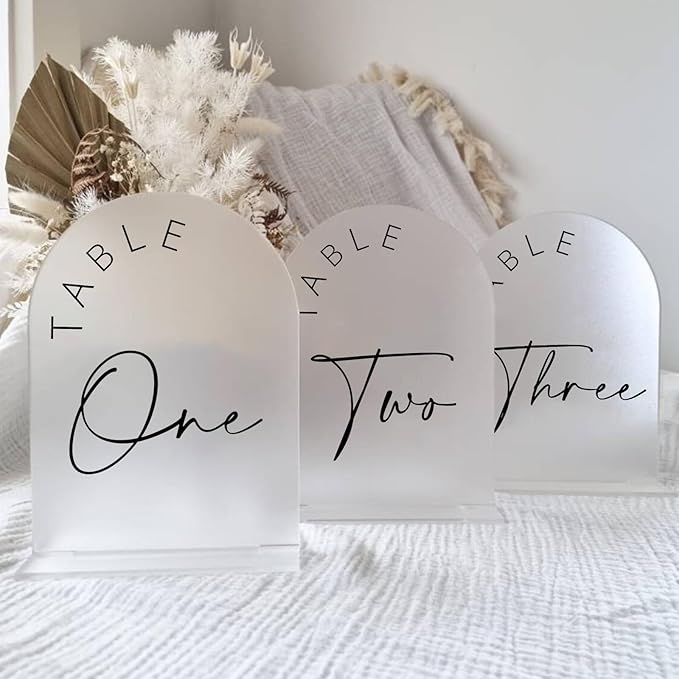 Table Number Signs 1-10, Frosted Acrylic Arch with Stands, 5x7 Inch