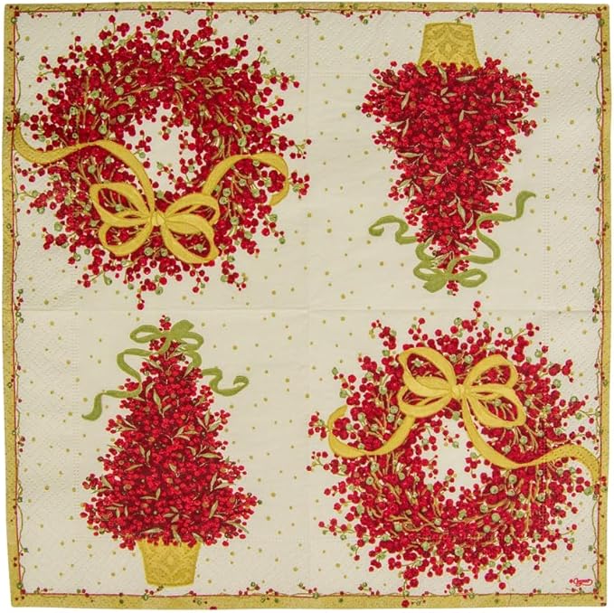 Caspari Entertaining Pepper Berry Cocktail Napkins, Red, 20-Pack