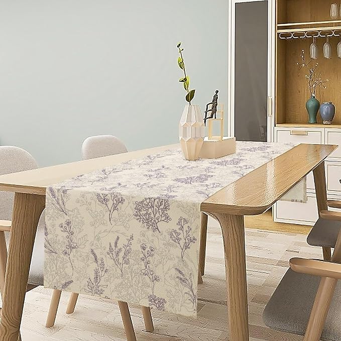 Purple Lavender Table Runner Vintage Watercolor Modern Kitchen Restaurant Decoration Suitable for Indoor and Outdoor Wedding Party Banquet Table Runner 13x120 Inch