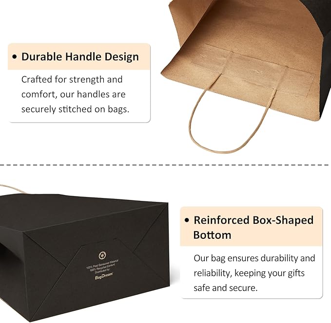 Small Black Paper Gift Bags with Handles, 150 Count, 5.25 x 3 x 8 Inch