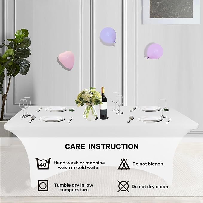 IVAPUPU 6FT Spring Table Cloth for Rectangular Fitted Events Stretch White Table Covers Washable Spandex Tablecloth Protector for Party, Wedding, Cocktail, Banquet, Festival