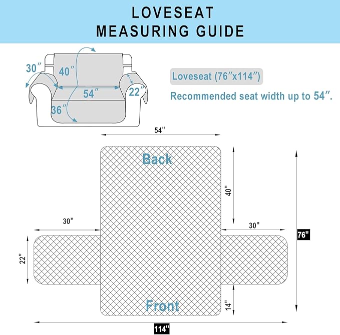 Reversible Loveseat Sofa Covers Couch Cover Furniture Protector for 2 Cushion Couch Sofa(Loveseat,Dark Grey/Light Grey)