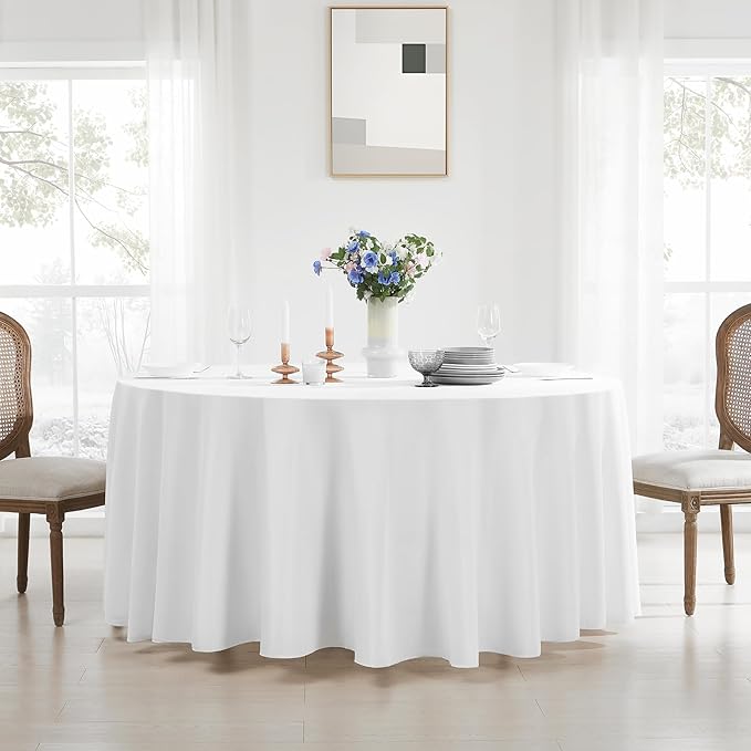 Round Tablecloth 8 Pack 90 Inch White Tablecloths Washable Decorative Linen Polyester Table Clothes Cover for Dining Table Banquets Buffet Parties and Wedding