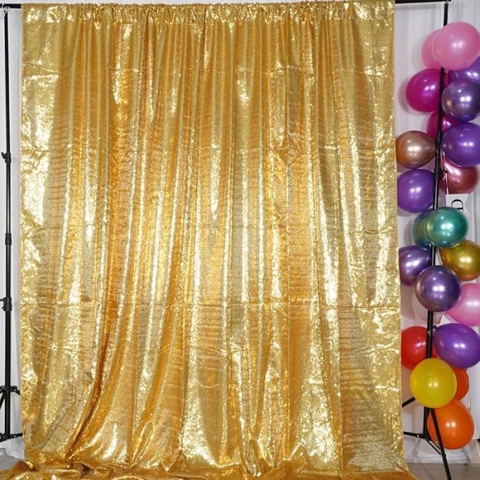 Poise3EHome 10Ft x 10Ft Gold Sequin Backdrop Curtain, Glitter Thick Not See Through Satin Background Drapes, Sparkly Opaque Photography Curtain Backdrop for Wedding Party Decor
