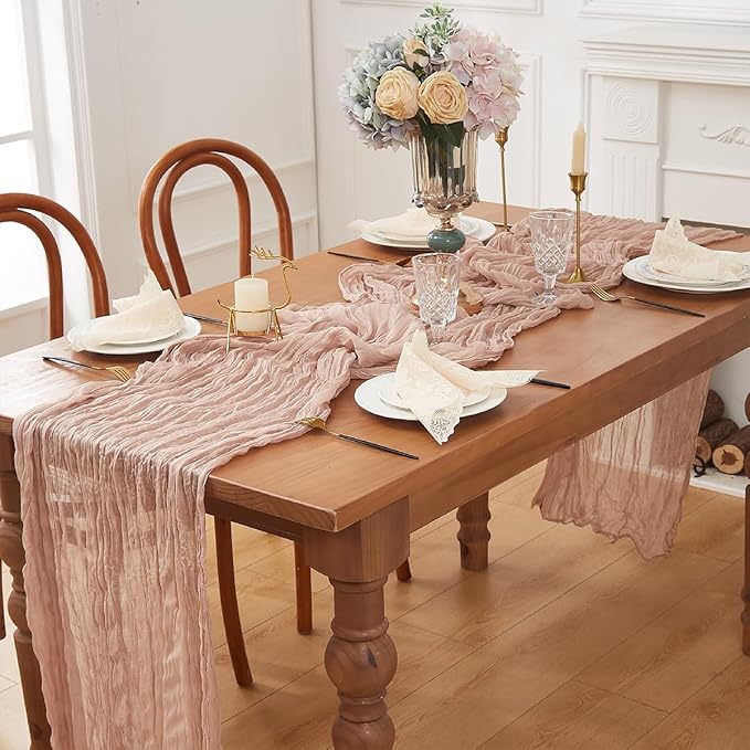 Nude 1 Pack Cheesecloth Table Runner 120 Inch 10 FT Boho Rustic Gauze for Wedding Baby Shower Party Farmhouse Summer Home Decor Washable