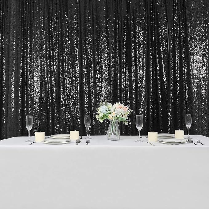 Backdrop Curtains in Black Sequin Mesh, 2 ft x 8 ft, Pack of 2