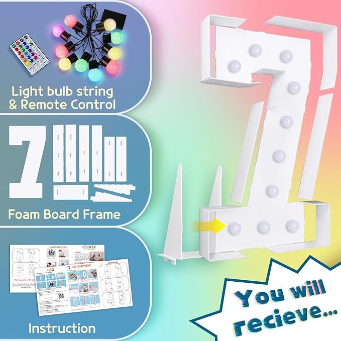Marquee Number 7 Party Decoration, 4 FT Light Up Sign with Remote
