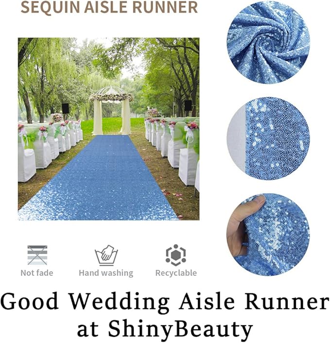 Aisle Runner 4 x 15 Ft Baby Blue Sequin Rectangular Indoor Decor