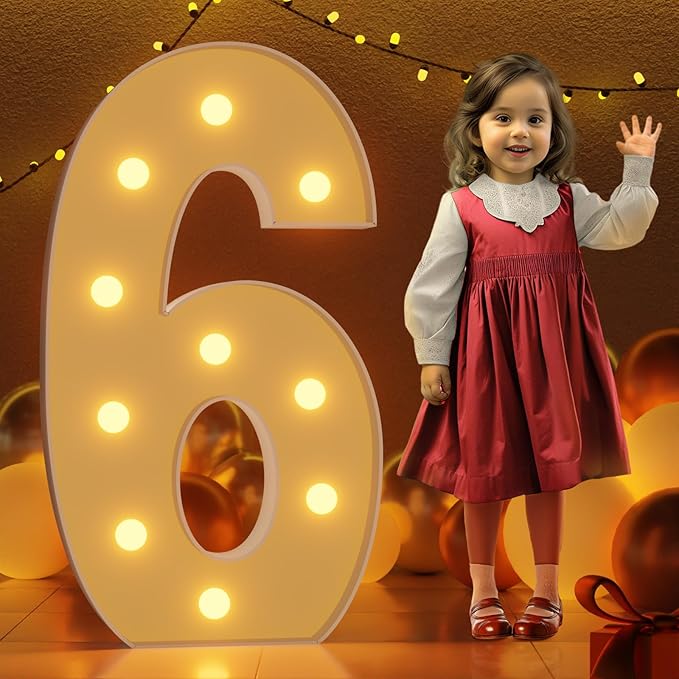Balloons Marquee Number 6 Light Up Foam Board Sign, 4 Ft Tall