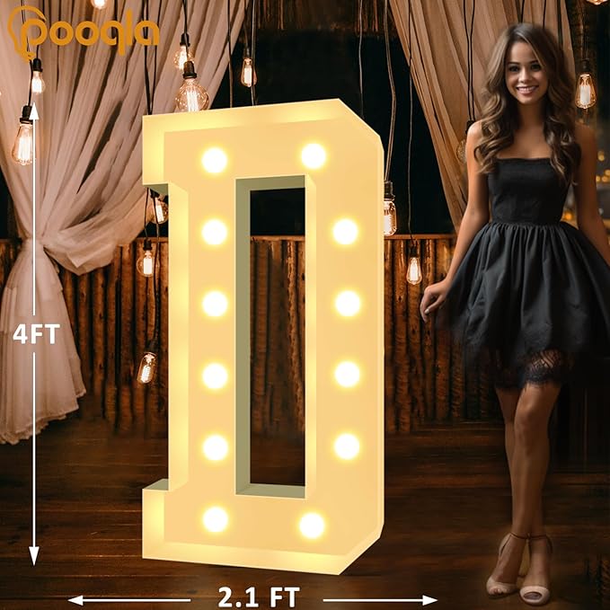 Decorations: Light-Up Letter D, 4 FT Tall, Warm or Cool White LEDs
