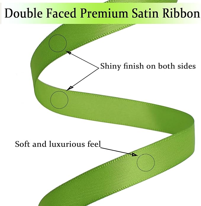 Olive Green Satin Ribbon Double Faced Satin 1/2 inch x 55Yards Polyester Ribbon for Gift Wrapping Crafts Wedding Decoration Bows Ornaments Party Bouquet Floral Arrangement