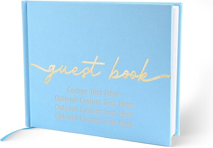 Guestbook with 110 Lined Pages, Vegan Leather Cover and Satin Ribbon