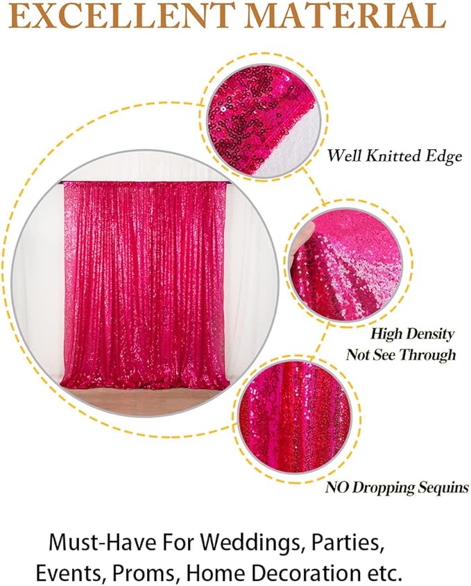 ShinyBeauty Sequin Curtain Fuchsia 4FTx8FT Sequin Photo Backdrop Hot Pink Sequin Backdrop Curtain Glitter Photography Backdrop Bridal Shower Backdrop for Wedding