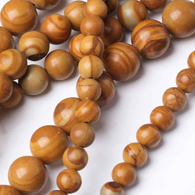 Yellow Woodgrain 4mm Stone Beads for Jewelry Making DIY Craft Gemstone Beads Kit (4mm, 88pcs) Smooth Healing Crystal Beads for Bracelets, Necklaces, Home Decor