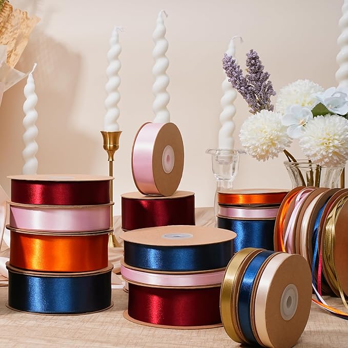 LaRibbons Nude Satin Ribbon 3/8 Inch 50 Yards Thin Luxury Double Faced Ivory Silk Ribbon for Flower Bouquet Crafts Gift Wrapping Wedding Bow Christmas Decoration
