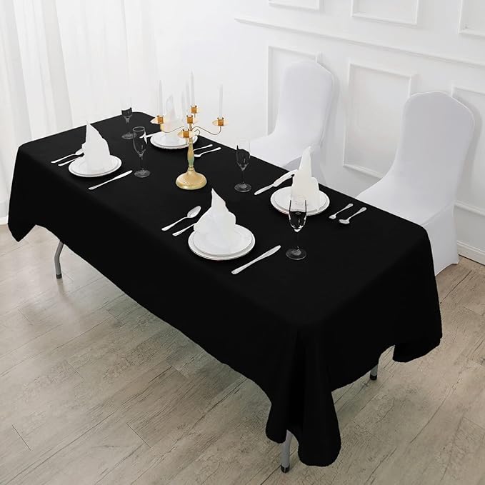 Black Rectangle Polyester Tablecloth, Waterproof and Wrinkle Free