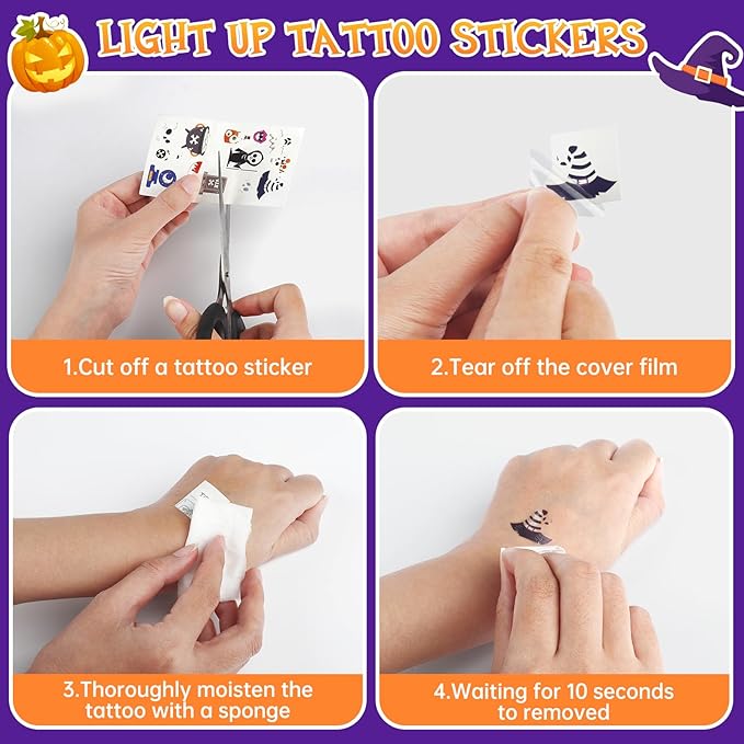 Halloween Bubble Machine Wand for Kids, Light up & Music Pumpkin Bubble Wand-2 Temporary Tattoos and 5 Bubble Solution, Halloween Boo Basket Stuffers for Toddlers Boys & Girls 3 4 5 6 7 8 + Years Old
