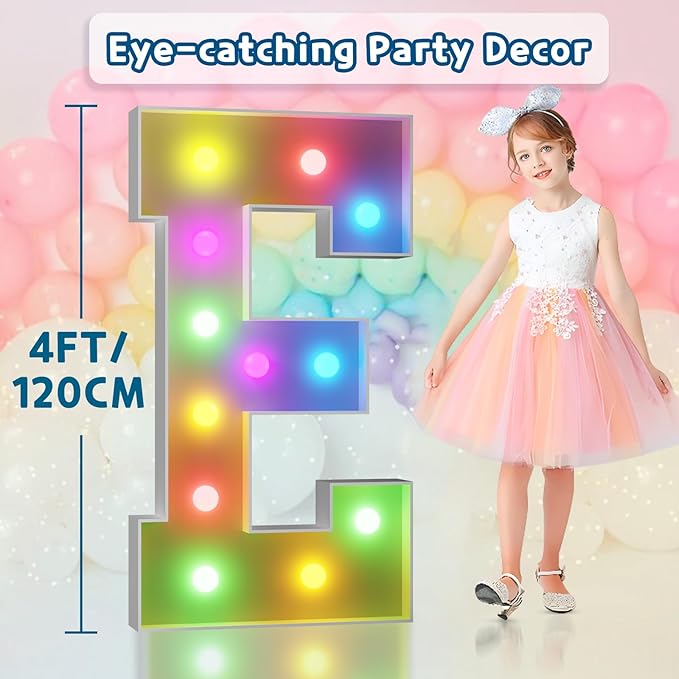 Party Decorations: 4 ft Light Up Marquee Letter E with Remote