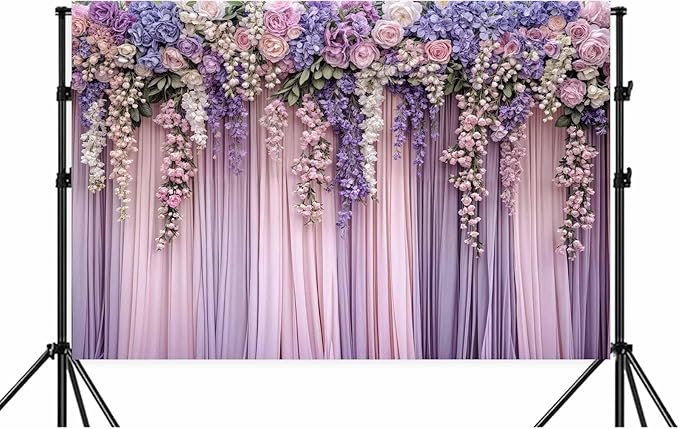 5x4ft Purple Flower Wedding Photography Backdrop Lavender Floral Wedding Bridal Photography Backdrop Anniversary Birthday Baby Shower Girl Party Banner Photo Booth Props Background Wall Decor